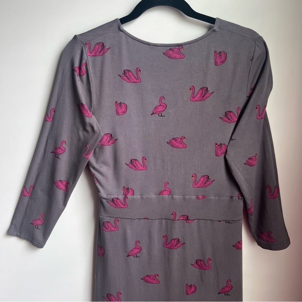 Boden Gray Ruched Sheath Dress with Pink Swans - Picture 8 of 16